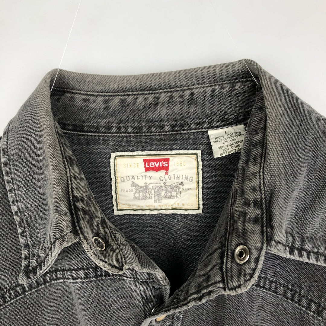 Levi's Long-Sleeve Denim Western Shirt, Men's Size L (approx.) cotton Charcoal Vintage Second Hand