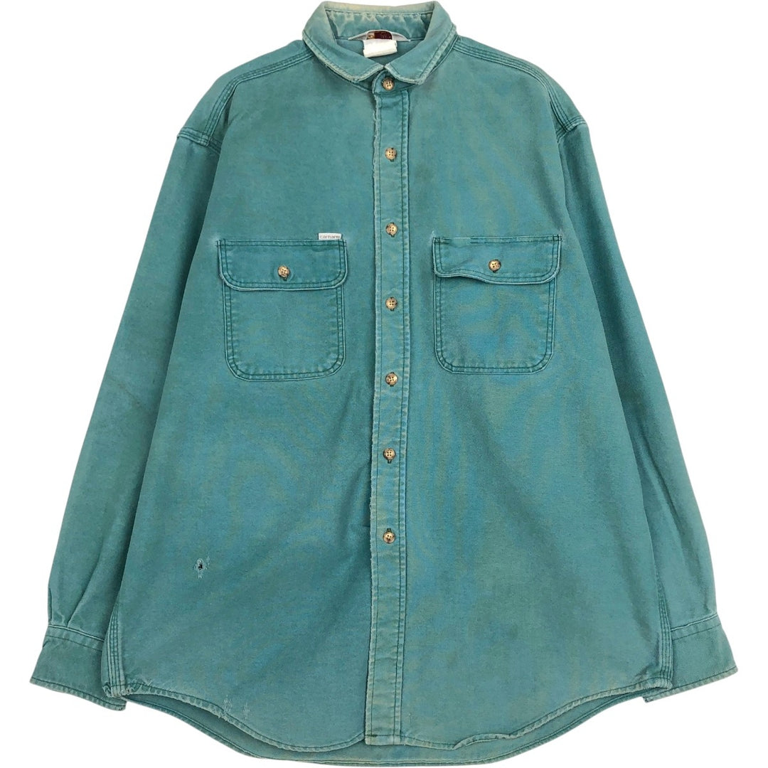 90'S Carhartt Long-Sleeve Duck Work Shirt, Men's Size XL (Equivalent), Vintage unclear green type Vintage Second Hand