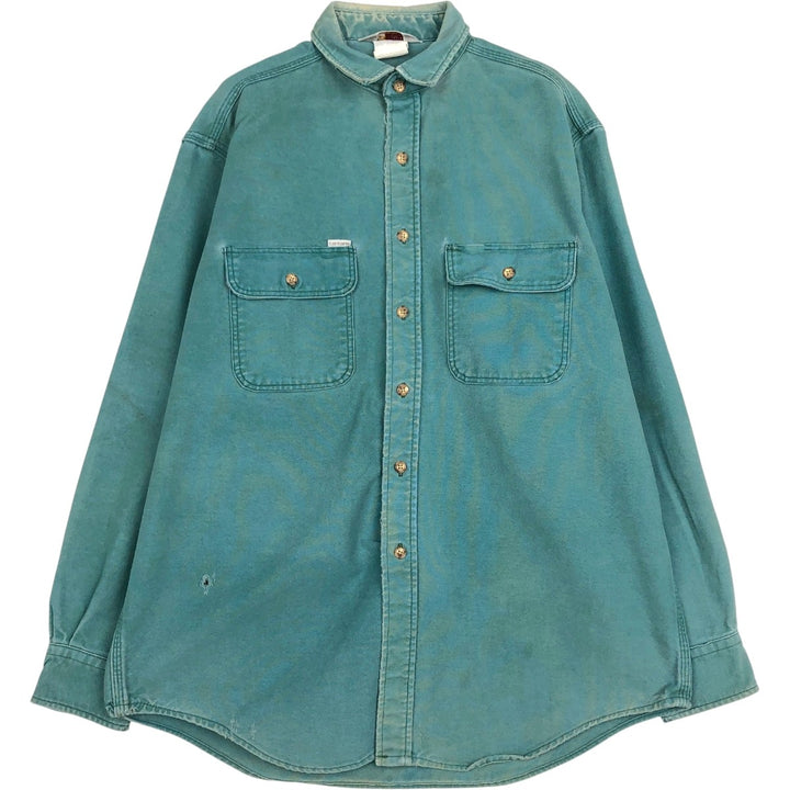 90'S Carhartt Long-Sleeve Duck Work Shirt, Men's Size XL (Equivalent), Vintage unclear green type Vintage Second Hand