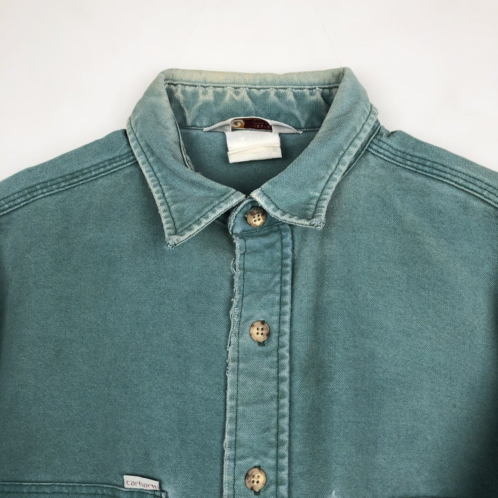 90'S Carhartt Long-Sleeve Duck Work Shirt, Men's Size XL (Equivalent), Vintage unclear green type Vintage Second Hand