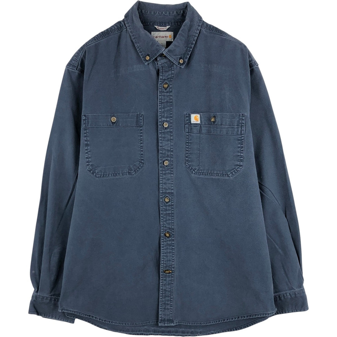 Carhartt Relaxed Fit Long Sleeve Button-Down Work Shirt, Men's Size L cotton navy blue type Vintage Second Hand