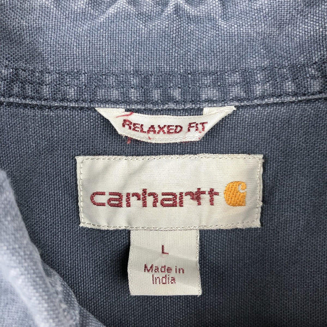 Carhartt Relaxed Fit Long Sleeve Button-Down Work Shirt, Men's Size L cotton navy blue type Vintage Second Hand