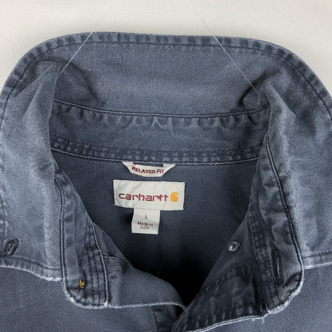 Carhartt Relaxed Fit Long Sleeve Button-Down Work Shirt, Men's Size L cotton navy blue type Vintage Second Hand