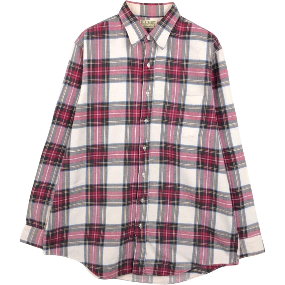 80s-90'S LL Bean Long-Sleeve Light Flannel Check Shirt, Made in USA, Men's Size L (Equivalent), Vintage cotton pink type Vintage Second Hand
