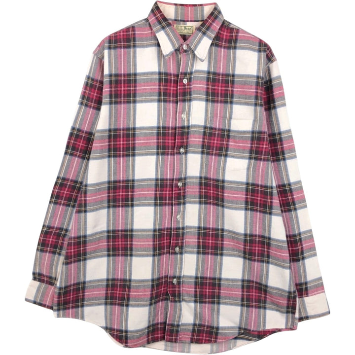 80s-90'S LL Bean Long-Sleeve Light Flannel Check Shirt, Made in USA, Men's Size L (Equivalent), Vintage cotton pink type Vintage Second Hand