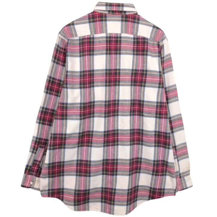 80s-90'S LL Bean Long-Sleeve Light Flannel Check Shirt, Made in USA, Men's Size L (Equivalent), Vintage cotton pink type Vintage Second Hand