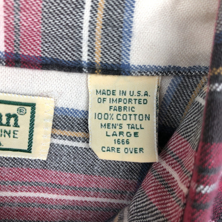 80s-90'S LL Bean Long-Sleeve Light Flannel Check Shirt, Made in USA, Men's Size L (Equivalent), Vintage cotton pink type Vintage Second Hand