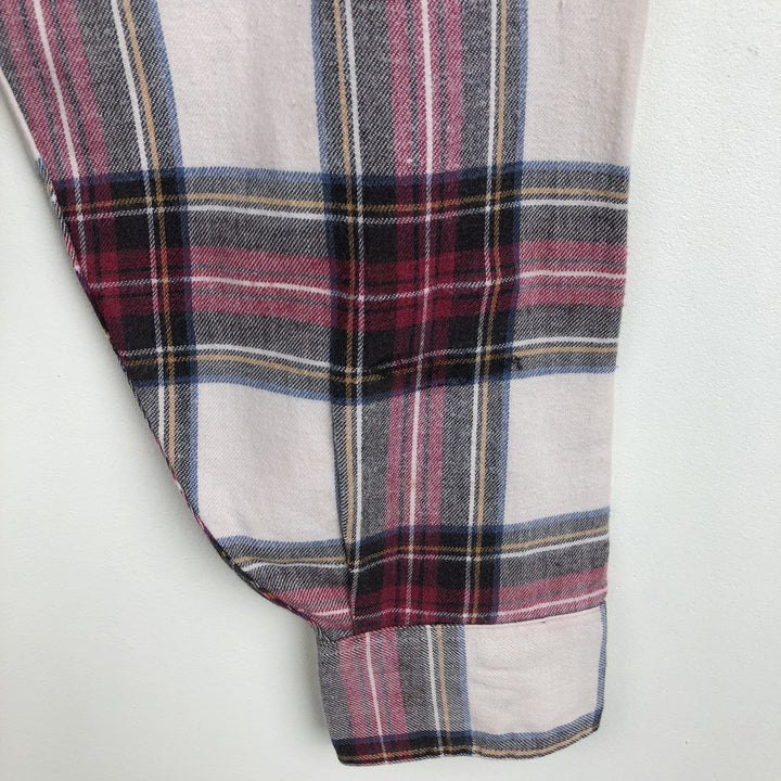80s-90'S LL Bean Long-Sleeve Light Flannel Check Shirt, Made in USA, Men's Size L (Equivalent), Vintage cotton pink type Vintage Second Hand