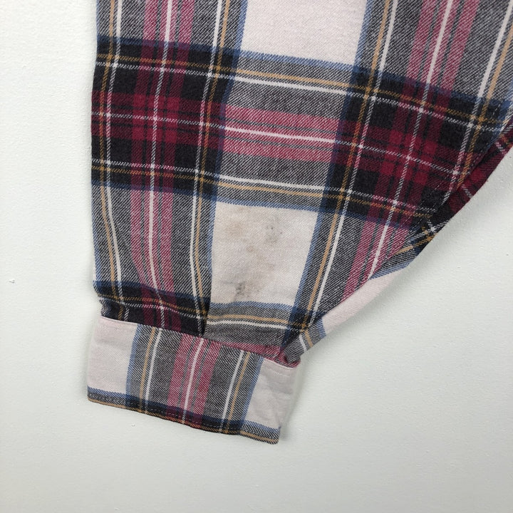 80s-90'S LL Bean Long-Sleeve Light Flannel Check Shirt, Made in USA, Men's Size L (Equivalent), Vintage cotton pink type Vintage Second Hand