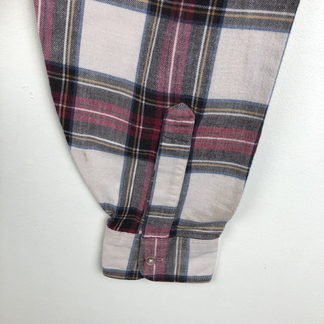 80s-90'S LL Bean Long-Sleeve Light Flannel Check Shirt, Made in USA, Men's Size L (Equivalent), Vintage cotton pink type Vintage Second Hand
