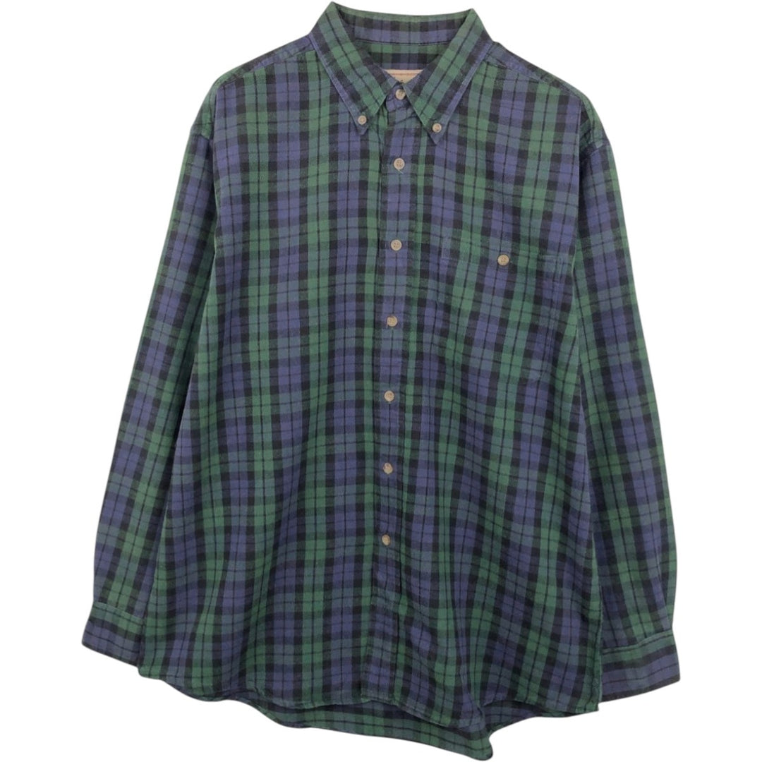 Woolrich Blackwatch Check Long-Sleeve Button-Down Flannel Check Shirt, Men's Size L (approx.) cotton black type Vintage Second Hand