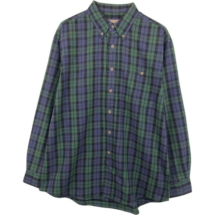 Woolrich Blackwatch Check Long-Sleeve Button-Down Flannel Check Shirt, Men's Size L (approx.) cotton black type Vintage Second Hand