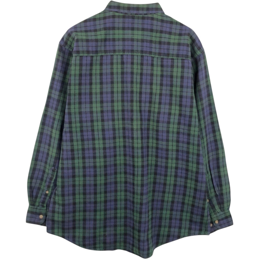Woolrich Blackwatch Check Long-Sleeve Button-Down Flannel Check Shirt, Men's Size L (approx.) cotton black type Vintage Second Hand