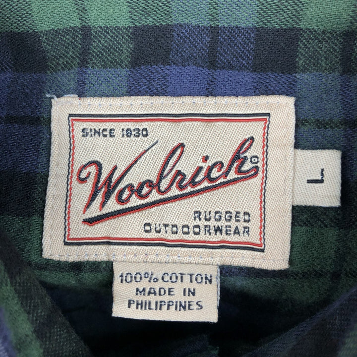 Woolrich Blackwatch Check Long-Sleeve Button-Down Flannel Check Shirt, Men's Size L (approx.) cotton black type Vintage Second Hand