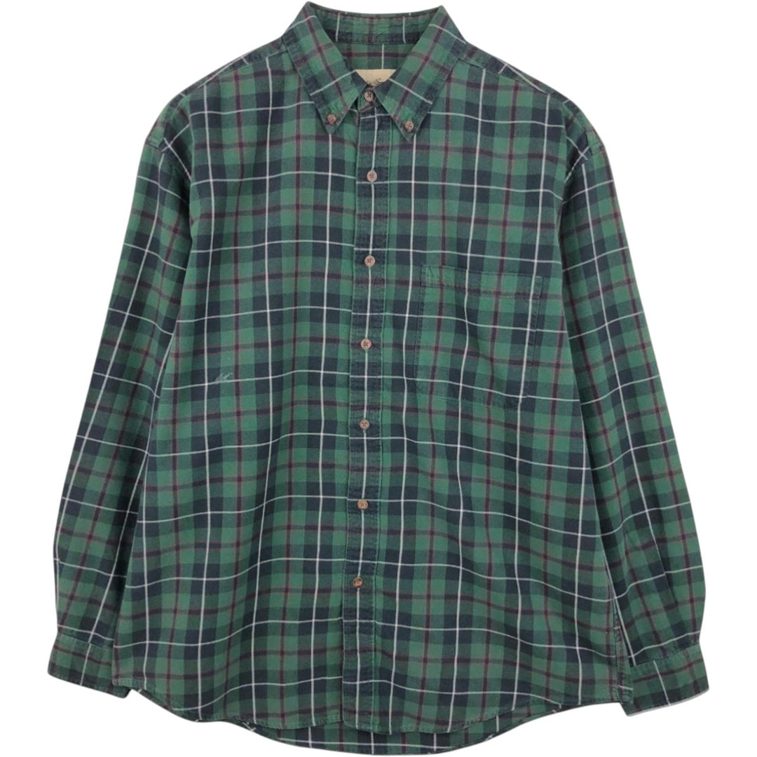 Eddie Bauer Light Flannel Check Shirt, Long Sleeve, Button-Down, Men's Size Medium cotton green type Vintage Second Hand