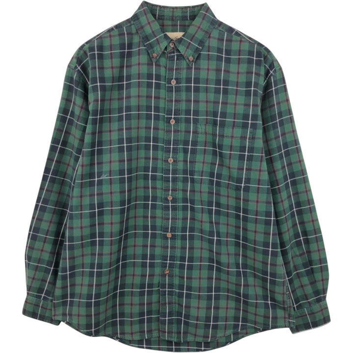 Eddie Bauer Light Flannel Check Shirt, Long Sleeve, Button-Down, Men's Size Medium cotton green type Vintage Second Hand