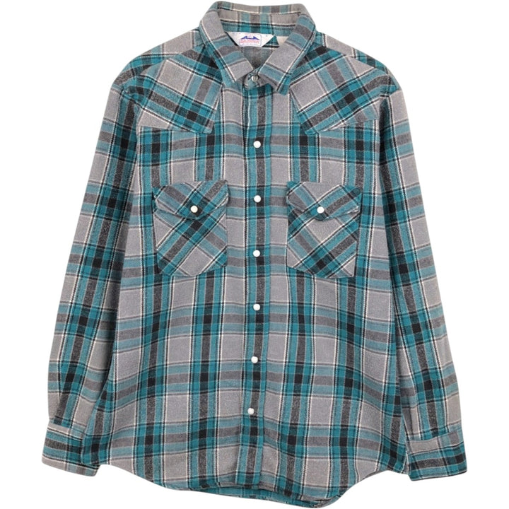 70s-80'S Five Brother DAKOTA Western Flannel Check Shirt, Made in USA, Men's Size L (approx.), Vintage unclear gray type Vintage Second Hand