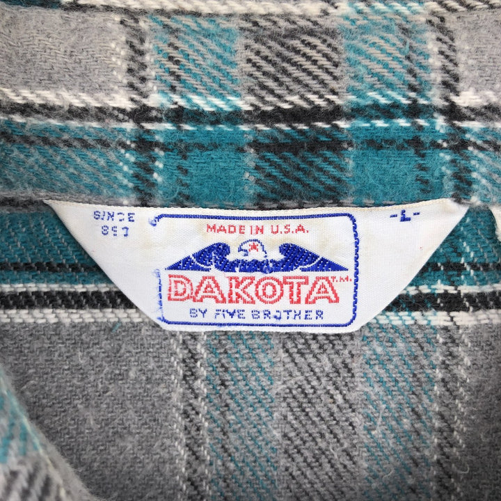 70s-80'S Five Brother DAKOTA Western Flannel Check Shirt, Made in USA, Men's Size L (approx.), Vintage unclear gray type Vintage Second Hand