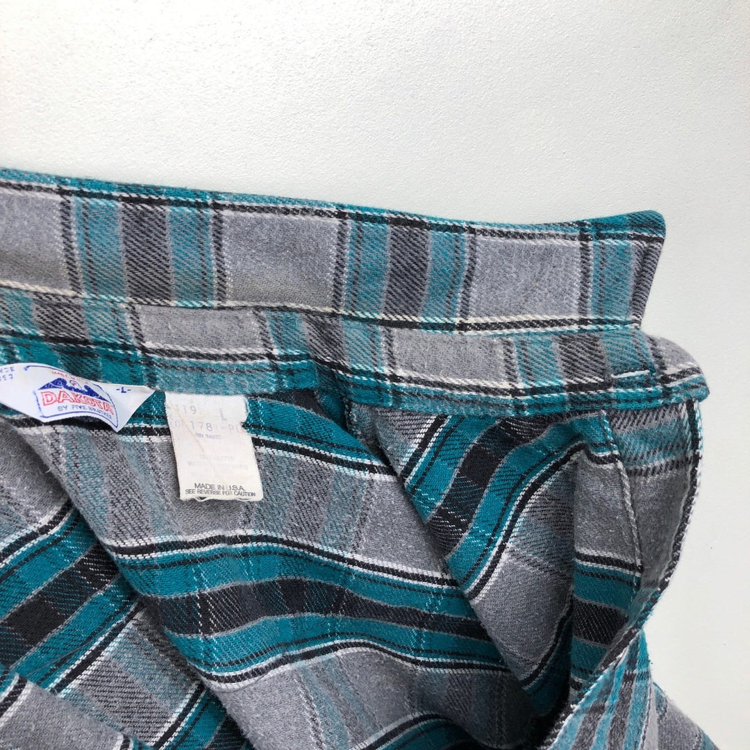 70s-80'S Five Brother DAKOTA Western Flannel Check Shirt, Made in USA, Men's Size L (approx.), Vintage unclear gray type Vintage Second Hand