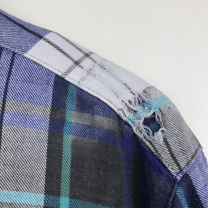 Stussy long-sleeved button-down light flannel check shirt, made in Australia, men's size L equivalent. cotton blue type Vintage Second Hand