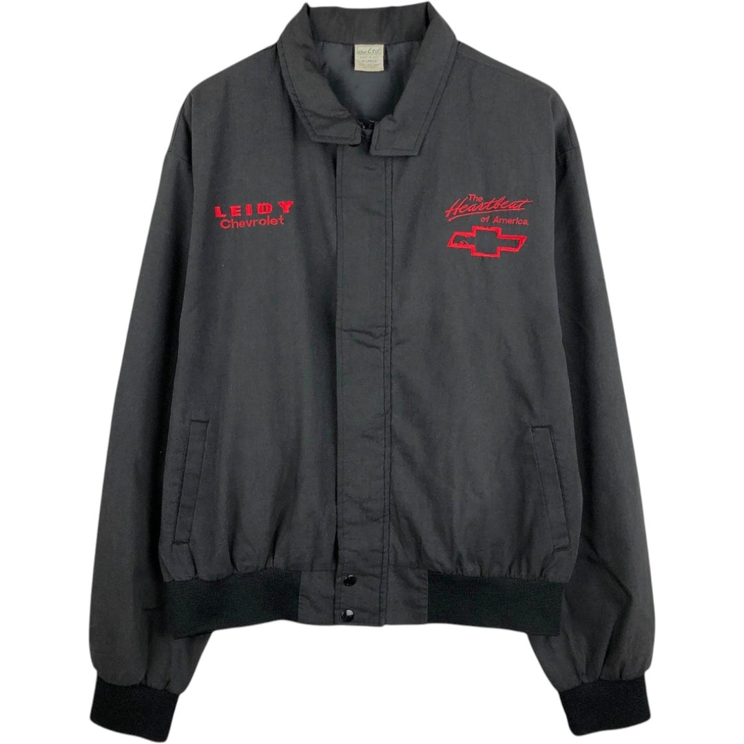 ~90'S The Ltd THE Heartbeat OF AMERICA CHEVROLET advertising blouson, made in USA, men's size XL equivalent. polyester Charcoal Vintage Second Hand