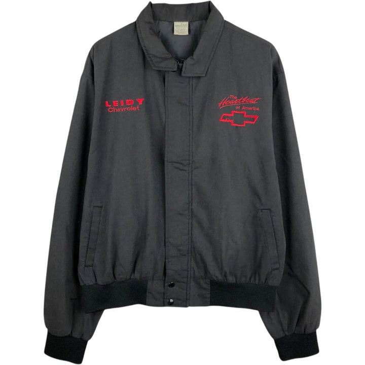 ~90'S The Ltd THE Heartbeat OF AMERICA CHEVROLET advertising blouson, made in USA, men's size XL equivalent. polyester Charcoal Vintage Second Hand