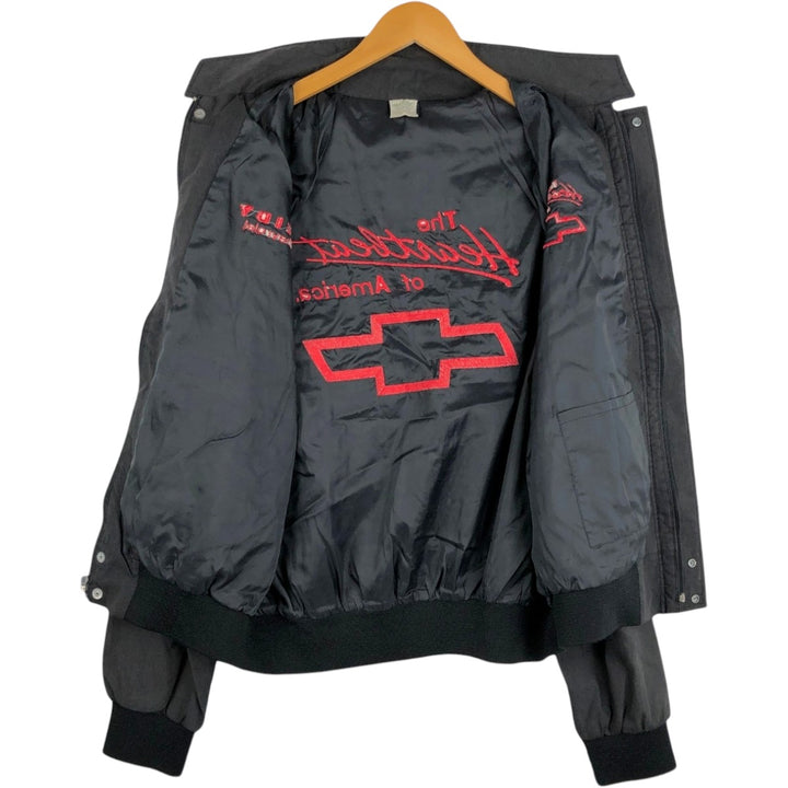 ~90'S The Ltd THE Heartbeat OF AMERICA CHEVROLET advertising blouson, made in USA, men's size XL equivalent. polyester Charcoal Vintage Second Hand