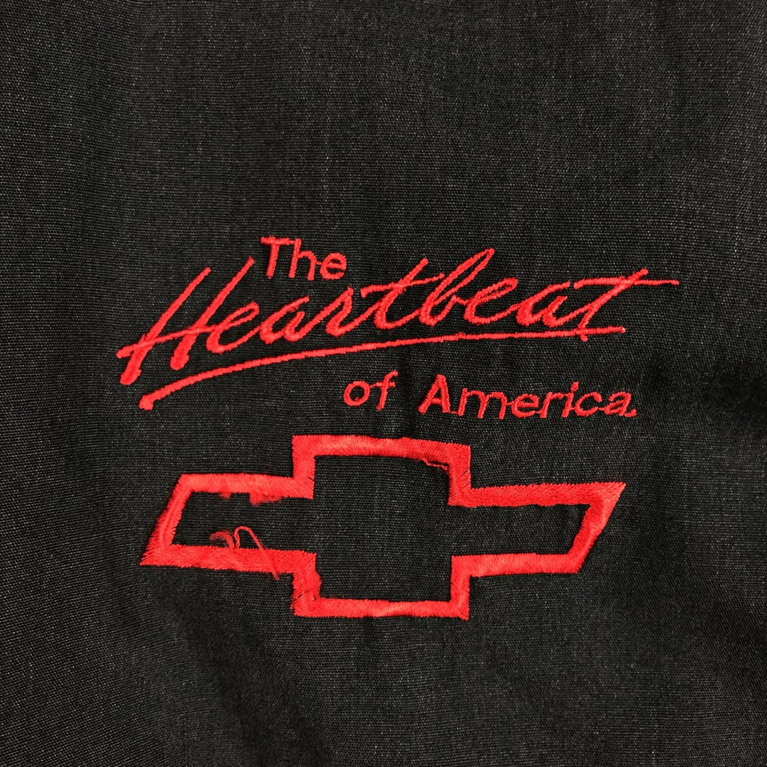 ~90'S The Ltd THE Heartbeat OF AMERICA CHEVROLET advertising blouson, made in USA, men's size XL equivalent. polyester Charcoal Vintage Second Hand