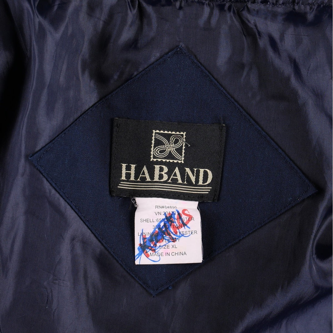 90s~00'S HABAND Derby Jacket Cup Shoulder Jacket Men's XL polyester navy blue type Vintage Second Hand