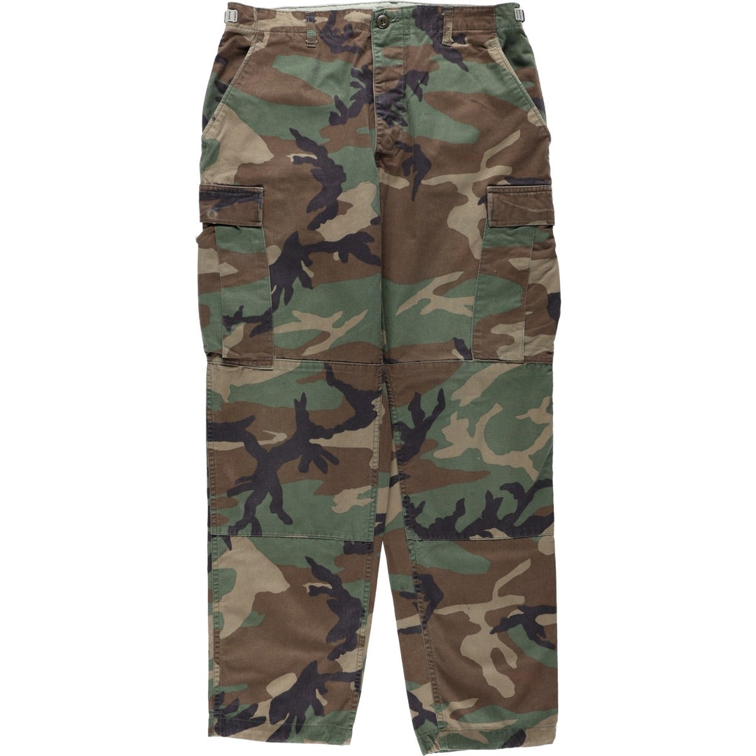1990'S US Military Issue Camouflage Pattern Woodland Camo Military Cargo Pants, Made in USA, Medium-Regular, Vintage, Men's W35 equivalent. Nylon Khaki type Vintage Second Hand