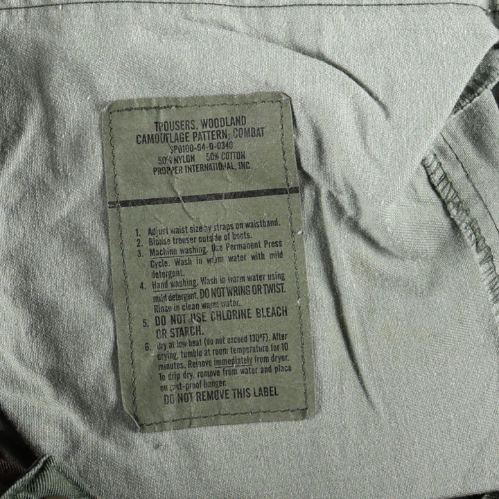 1990'S US Military Issue Camouflage Pattern Woodland Camo Military Cargo Pants, Made in USA, Medium-Regular, Vintage, Men's W35 equivalent. Nylon Khaki type Vintage Second Hand