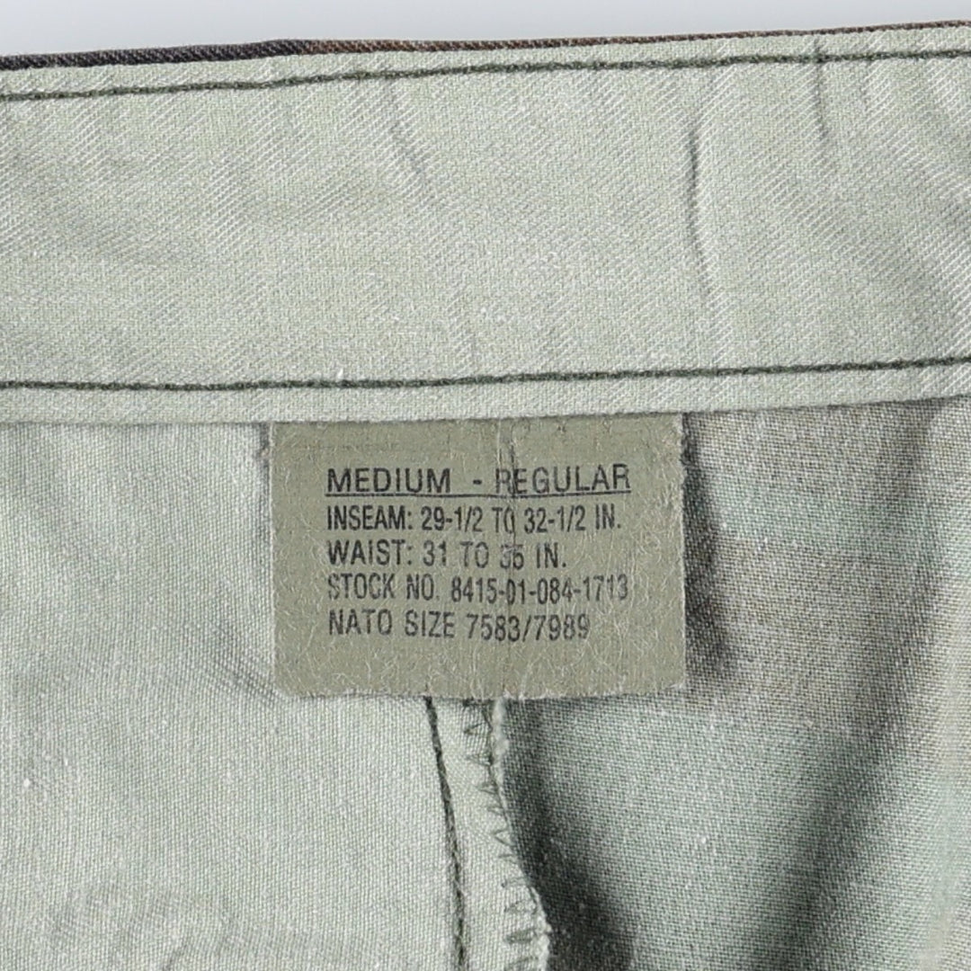 1990'S US Military Issue Camouflage Pattern Woodland Camo Military Cargo Pants, Made in USA, Medium-Regular, Vintage, Men's W35 equivalent. Nylon Khaki type Vintage Second Hand