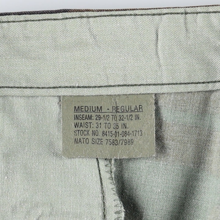 1990'S US Military Issue Camouflage Pattern Woodland Camo Military Cargo Pants, Made in USA, Medium-Regular, Vintage, Men's W35 equivalent. Nylon Khaki type Vintage Second Hand