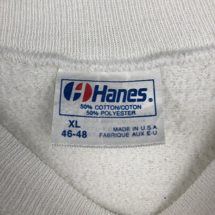 80'S Hanes Mickey Mouse Flag Pattern Character Sweatshirt, Made in USA, Men's XL equivalent, Vintage cotton white type Vintage Second Hand