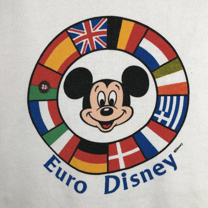 80'S Hanes Mickey Mouse Flag Pattern Character Sweatshirt, Made in USA, Men's XL equivalent, Vintage cotton white type Vintage Second Hand