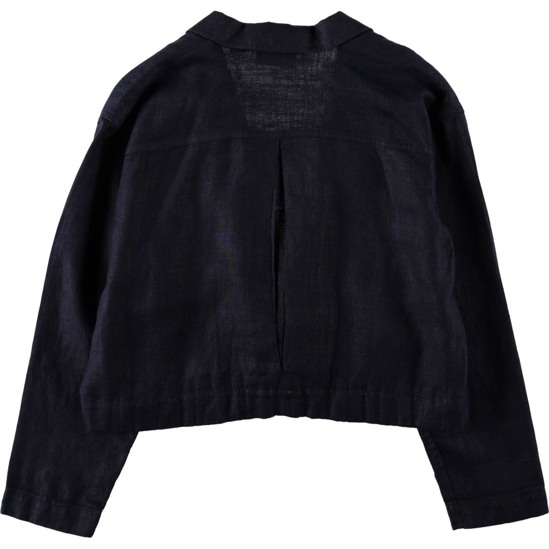 Liz Clayborne Collection Double-breasted Cropped Easy Jacket Tailored Jacket (Women's Size L) linen navy blue type Vintage Second Hand