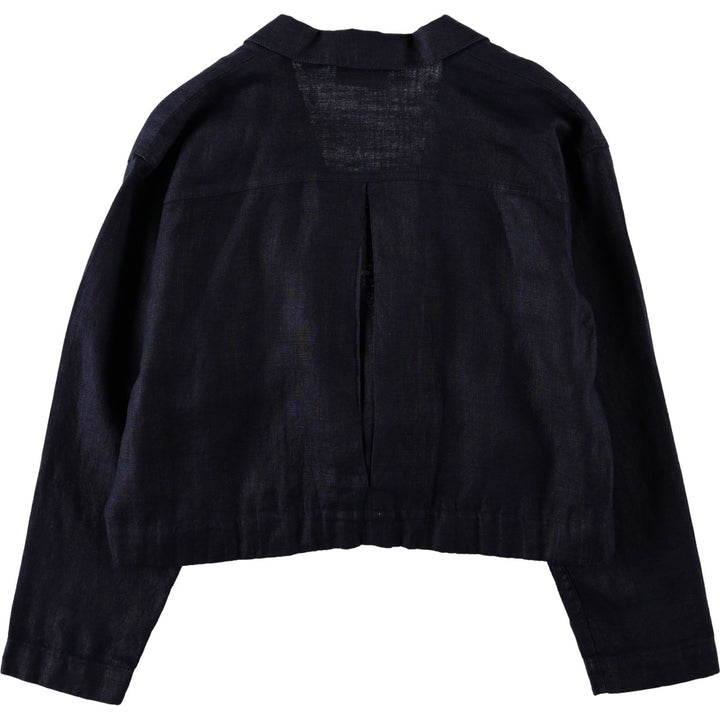 Liz Clayborne Collection Double-breasted Cropped Easy Jacket Tailored Jacket (Women's Size L) linen navy blue type Vintage Second Hand