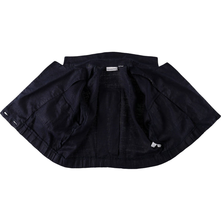 Liz Clayborne Collection Double-breasted Cropped Easy Jacket Tailored Jacket (Women's Size L) linen navy blue type Vintage Second Hand