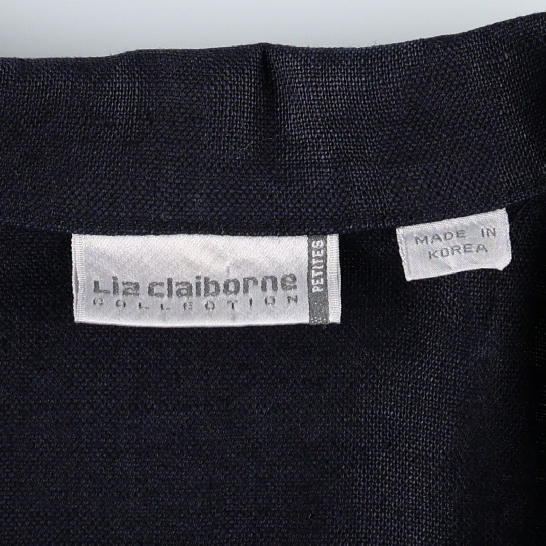 Liz Clayborne Collection Double-breasted Cropped Easy Jacket Tailored Jacket (Women's Size L) linen navy blue type Vintage Second Hand