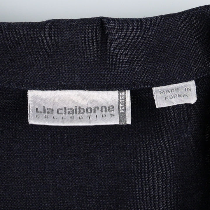 Liz Clayborne Collection Double-breasted Cropped Easy Jacket Tailored Jacket (Women's Size L) linen navy blue type Vintage Second Hand