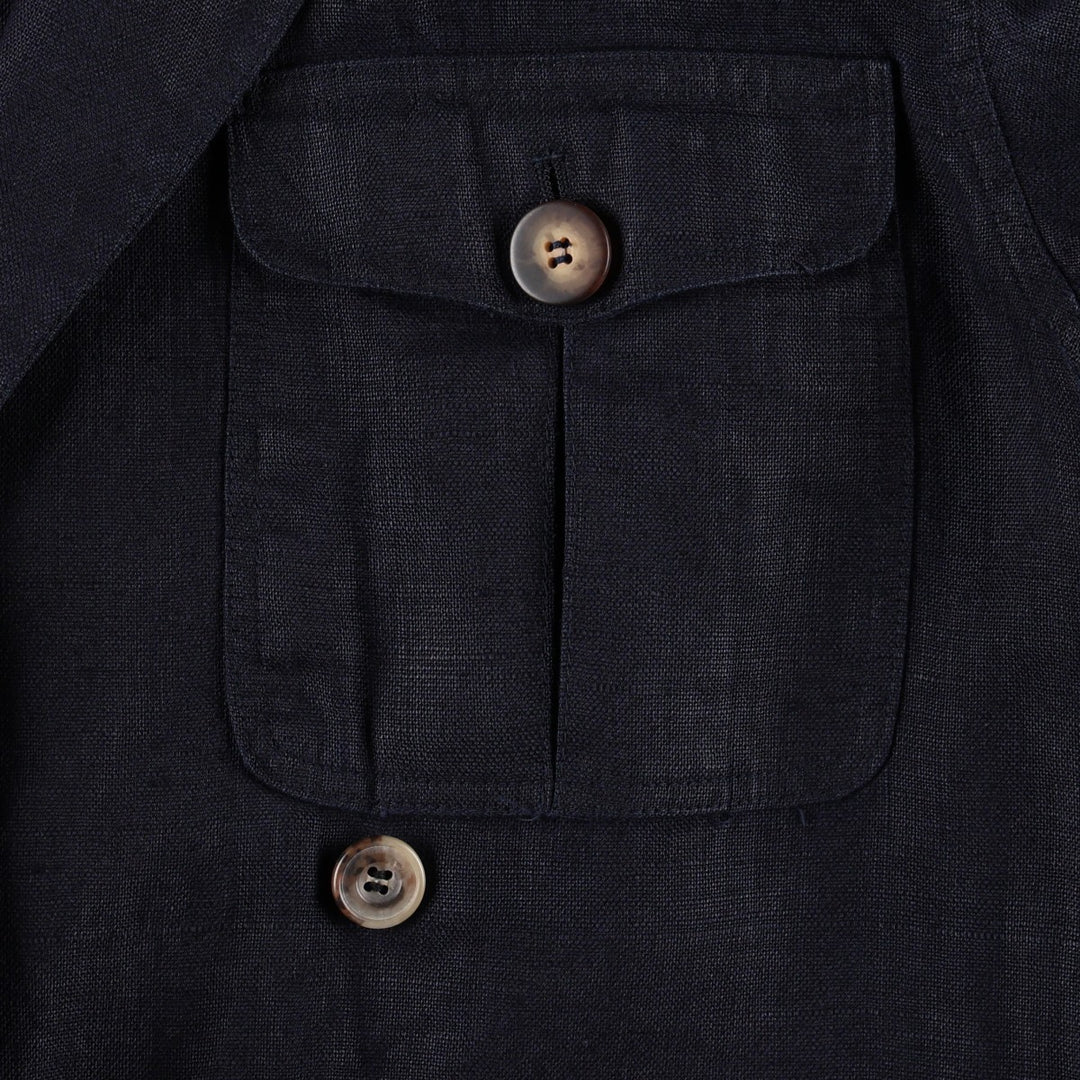 Liz Clayborne Collection Double-breasted Cropped Easy Jacket Tailored Jacket (Women's Size L) linen navy blue type Vintage Second Hand