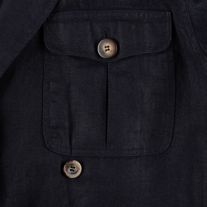 Liz Clayborne Collection Double-breasted Cropped Easy Jacket Tailored Jacket (Women's Size L) linen navy blue type Vintage Second Hand