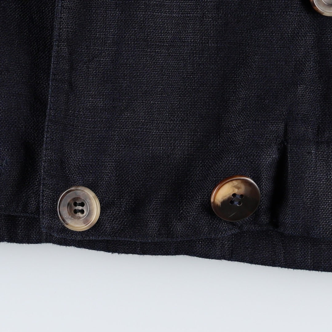Liz Clayborne Collection Double-breasted Cropped Easy Jacket Tailored Jacket (Women's Size L) linen navy blue type Vintage Second Hand