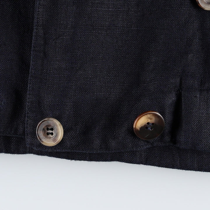 Liz Clayborne Collection Double-breasted Cropped Easy Jacket Tailored Jacket (Women's Size L) linen navy blue type Vintage Second Hand