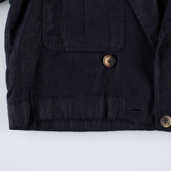 Liz Clayborne Collection Double-breasted Cropped Easy Jacket Tailored Jacket (Women's Size L) linen navy blue type Vintage Second Hand