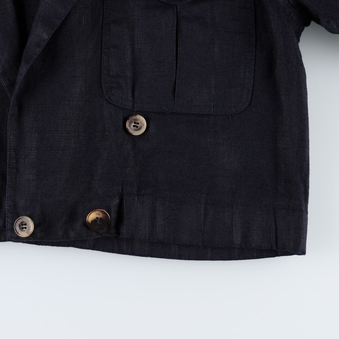 Liz Clayborne Collection Double-breasted Cropped Easy Jacket Tailored Jacket (Women's Size L) linen navy blue type Vintage Second Hand