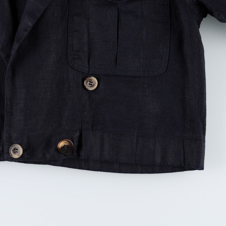 Liz Clayborne Collection Double-breasted Cropped Easy Jacket Tailored Jacket (Women's Size L) linen navy blue type Vintage Second Hand