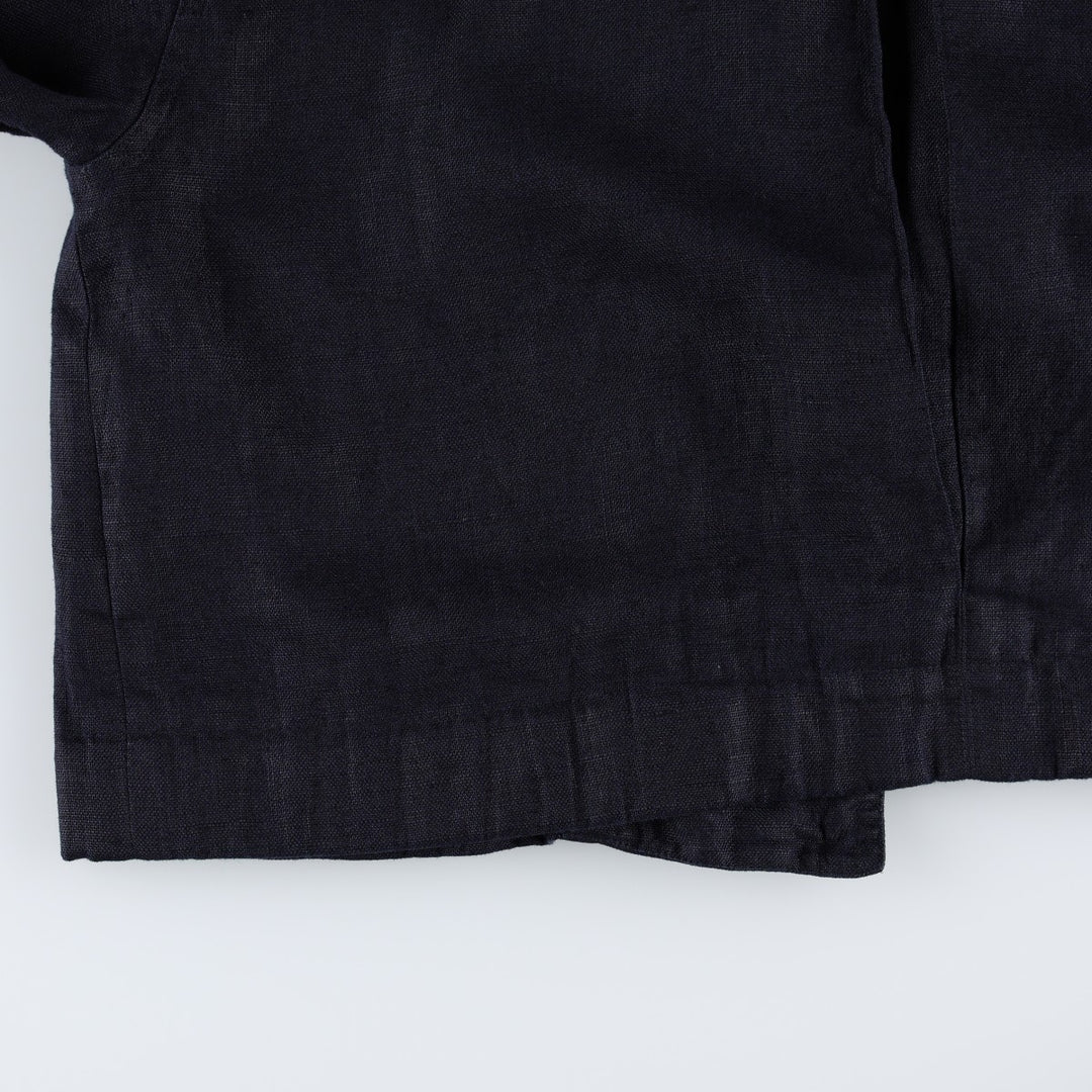 Liz Clayborne Collection Double-breasted Cropped Easy Jacket Tailored Jacket (Women's Size L) linen navy blue type Vintage Second Hand