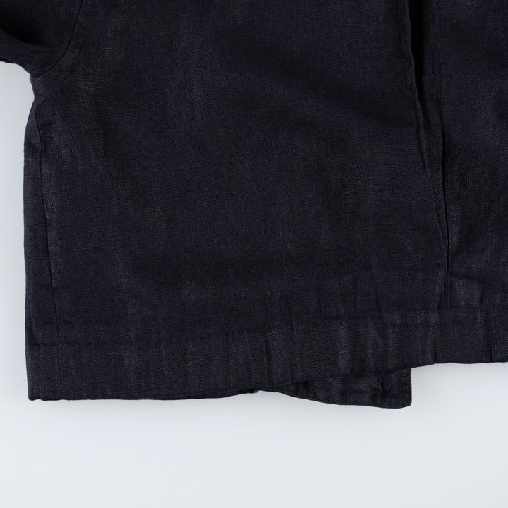 Liz Clayborne Collection Double-breasted Cropped Easy Jacket Tailored Jacket (Women's Size L) linen navy blue type Vintage Second Hand