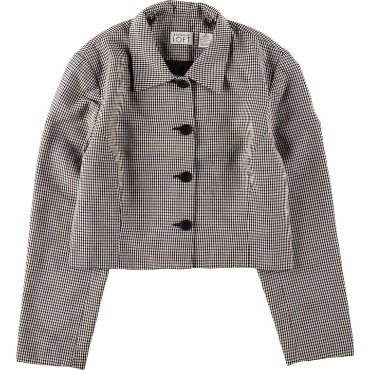 LOFT Check Pattern Gingham Check Cropped Jacket, Made in USA, Women's Size L (approx.) Rayon Beige type Vintage Second Hand